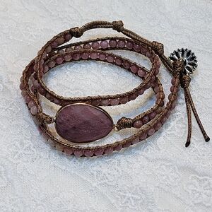 Vintage Boho Style 4mm Natural Stone Beaded Wrap Bracelet, Handcrafted